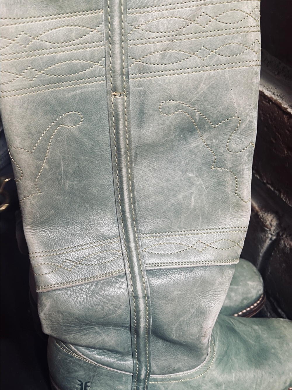 Frye Sage Green Leather knee high Heeled Boots - Picture 6 of 6